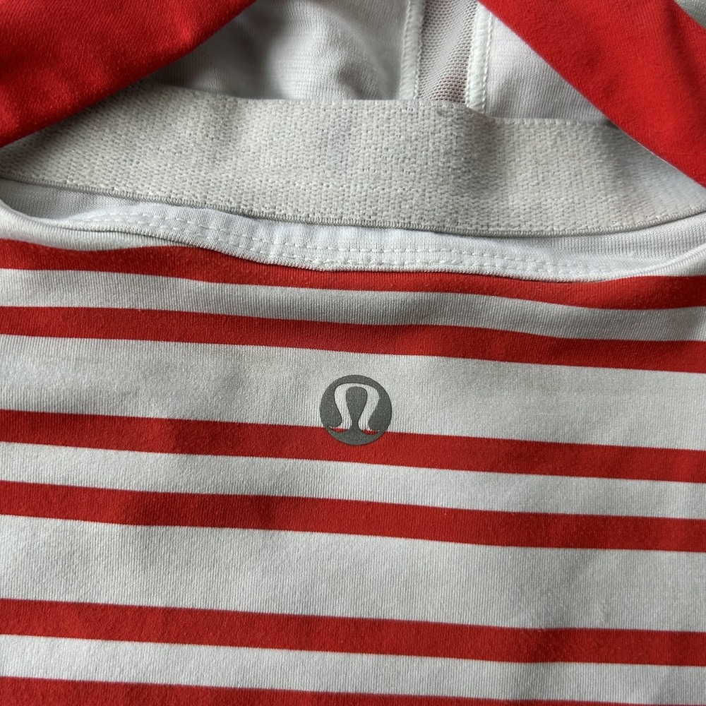 Lululemon Run Tank Built-In Bra Red White Stripe Criss Cross Back‎ Women's - Picture 6 of 11
